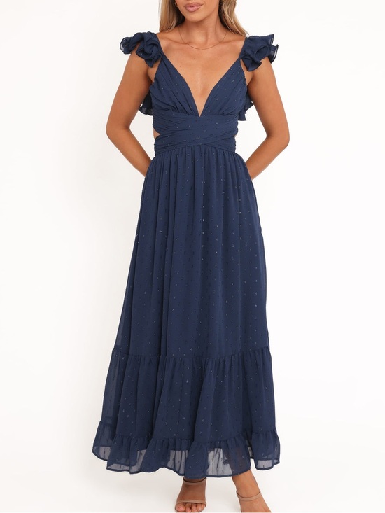 Petal & Pup Dresses & Skirts - Petal & Pup Harmony Maxi Dress Navy Blue V-Neck Open Corset Back Formal Gown S